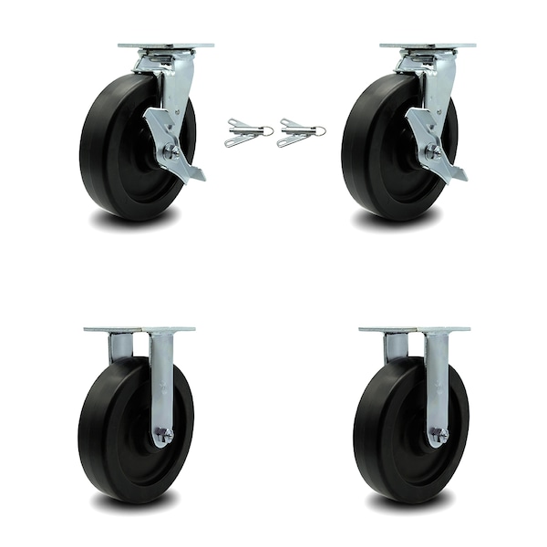 8 Inch Polyolefin Caster Set with 2 Brakes/Swivel Lock 2 Rigid